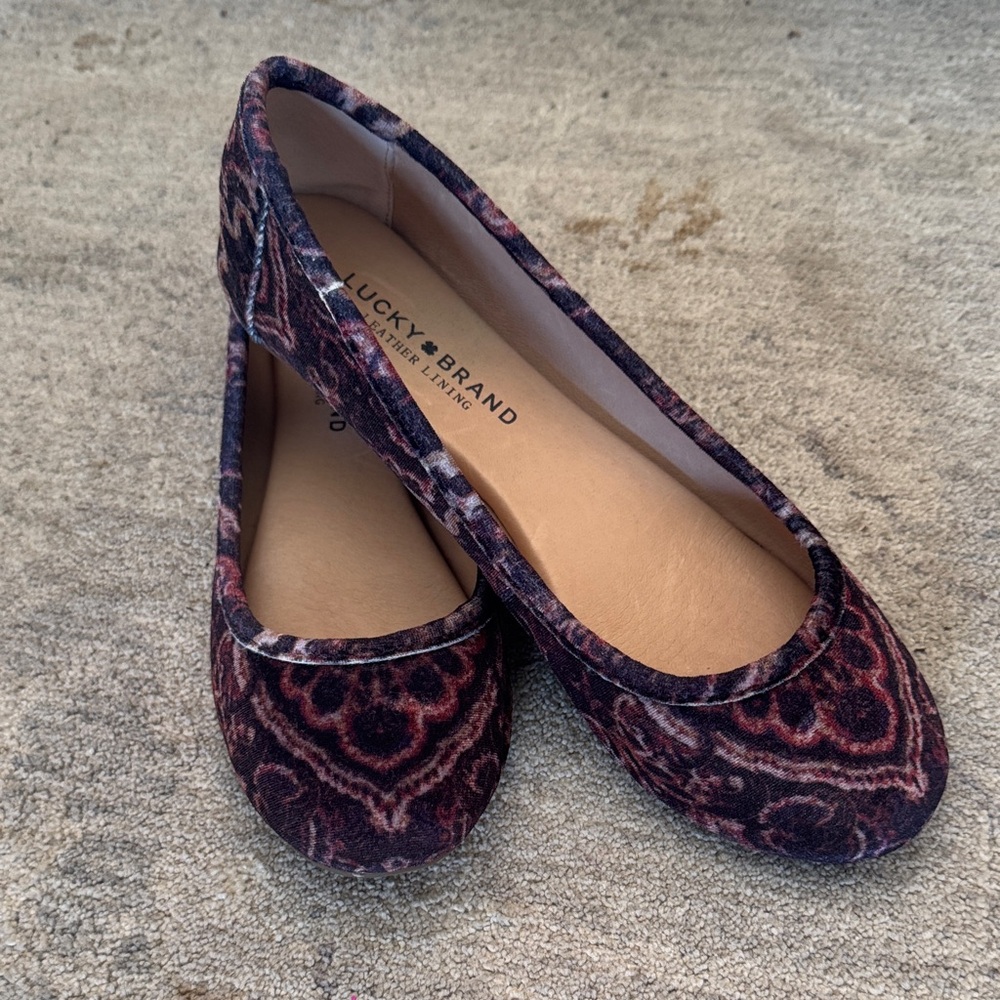 Lucky Brand Burgundy Multi Patterned Ballet Flats